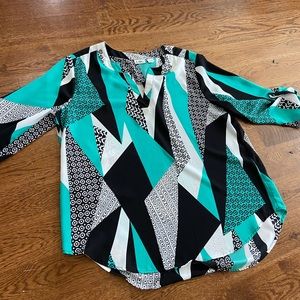 Women’s spring teal black and white sheer top size large